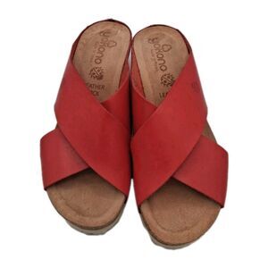 Yokono Sandals Spain Red Leather Sovk Criss Cross Cork Wedge Slip On Women 8 New